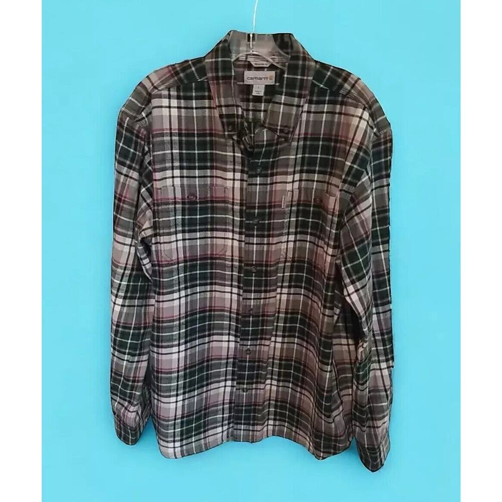 Mens L Carhartt Plaid Button Up‎ Flannel Shirt Long Sleeve Relaxed Fit NWOT